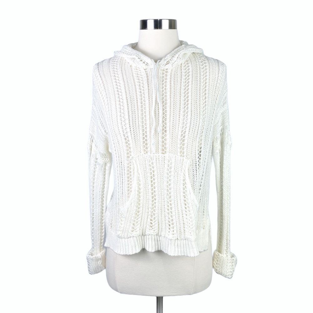 Poof! Knit Crocheted Hoodie Pullover Top - Size Medium